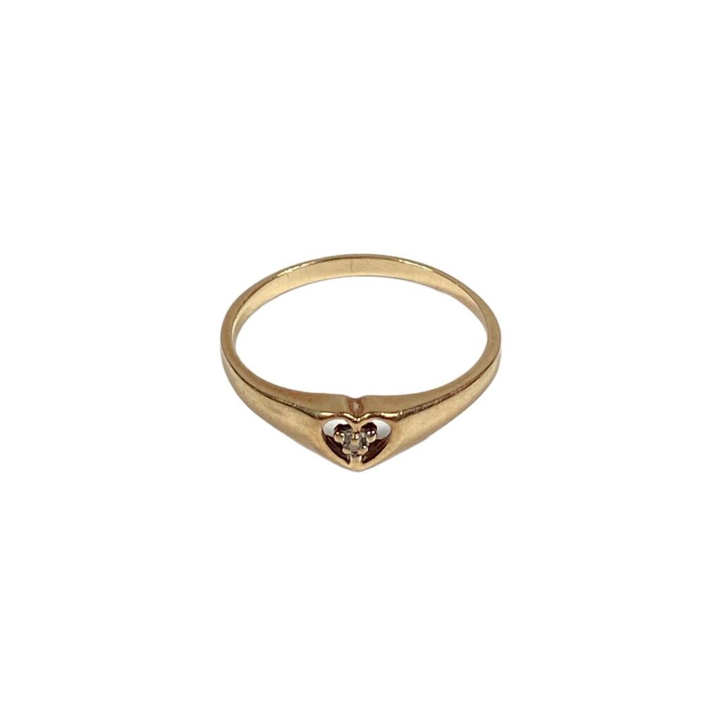 10K Yellow Gold Ring Size 6.5 Dainty Open Heart Diamond Chip Womens Jewelry